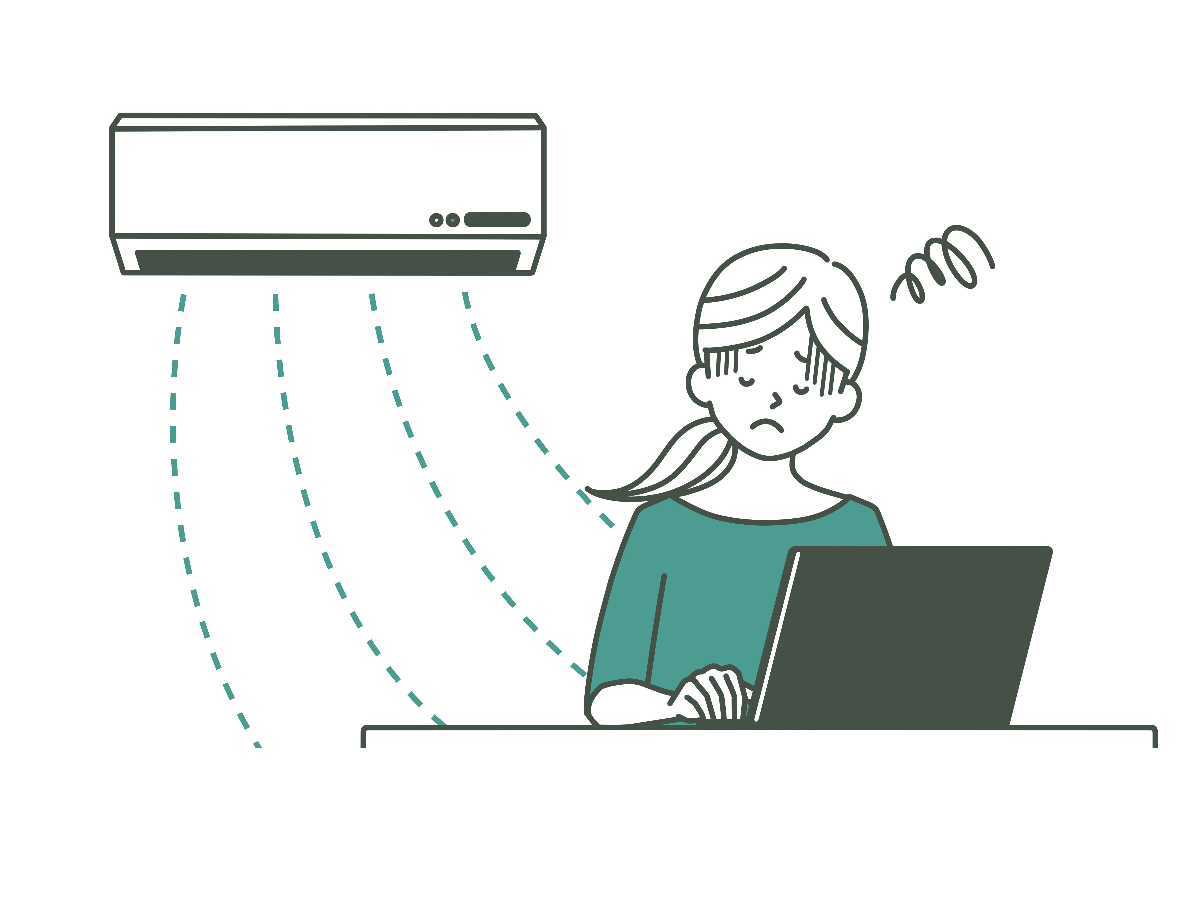 エアコンの風を不快に思っている女性-2色